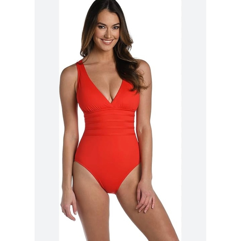 La Blanca One Piece Orange Cross Back Swimsuit Womens Sz 12 Island Goddess Coral